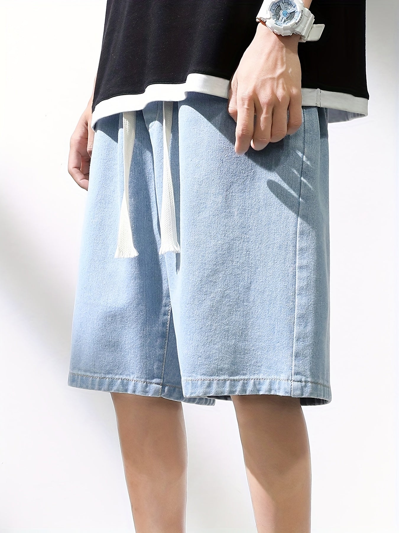 Men's Casual Loose Fit Denim Shorts with Drawstring Waist