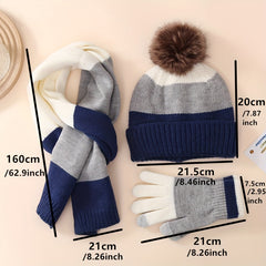 Boys Winter Warm Set Plus Velvet Knitted Hat Scarf Gloves