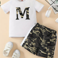 Boys Camo Outfit Round Neck T shirt & Shorts Summer Clothing Set