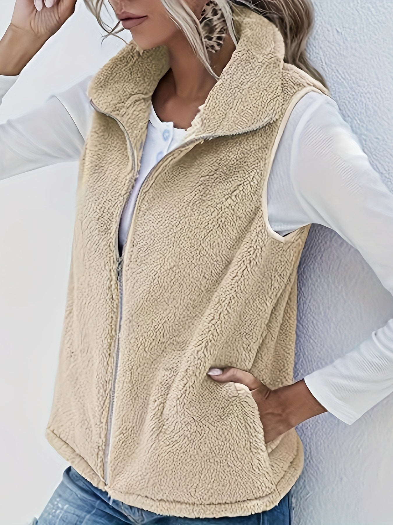 Women's Plus Size Zip Up Sherpa Fleece Vest Jacket