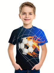 Boys' 3D Football T Shirt Stretch Fabric Short Sleeves