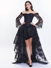 Punk Corset Dress Set Off Shoulder Lace Court Bustier Tops & Low Skirt