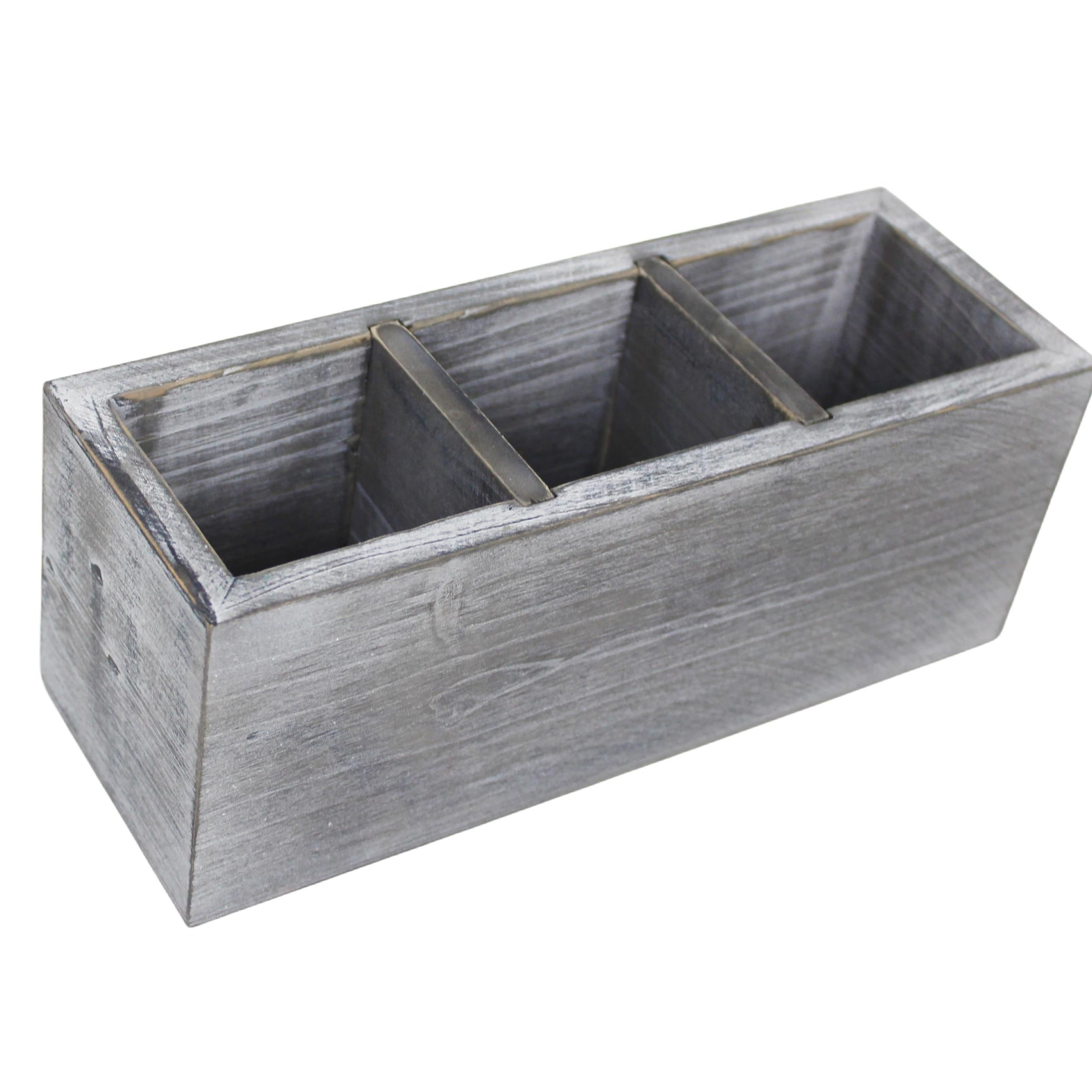 Wooden 3-Grid Desktop Storage Box Office Home Fork Spoon Chopsticks Holder