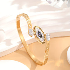 Eye Pattern Stainless Steel Bracelet Rhinestone Decor