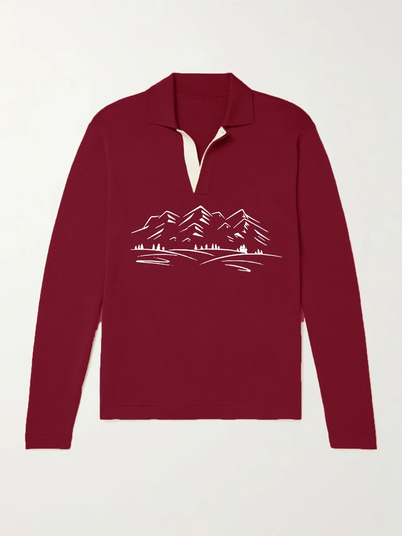 Mountain Pattern Knit Polo Shirt Men's Casual Lapel Stretch Pullover Sweater