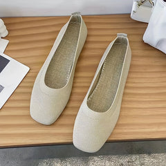 Women's Knit Slip On Flat Shoes Solid Lightweight Square Toe Shoes
