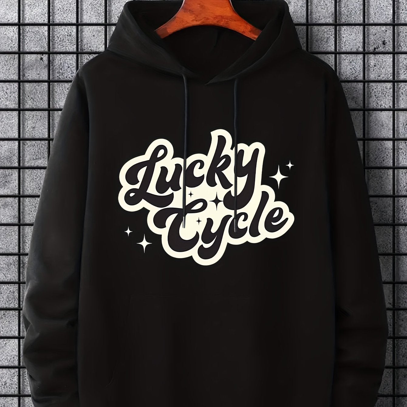 Men's Lucky Cycle Print Hoodie Slightly Stretch Drawstring Hooded Sweatshirt