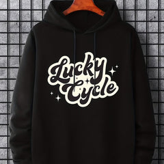 Men's Lucky Cycle Print Hoodie Slightly Stretch Drawstring Hooded Sweatshirt