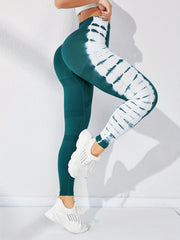 Women's Green and Contrast Leggings for Yoga Running Fitness
