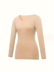Solid Thermal Underwear Soft & Comfortable Slim Fit Top Women's Lingerie