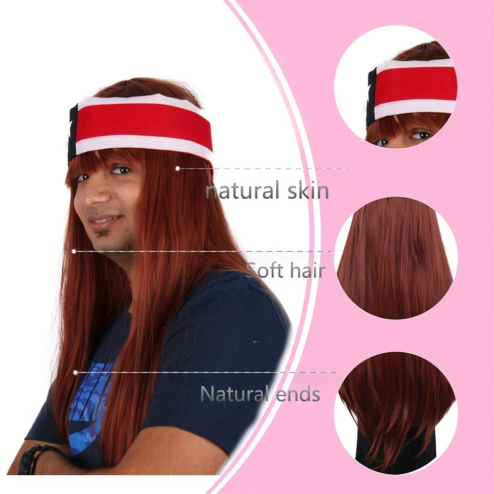 American Flag Brown Headscarf Men's Dress Up Wig 66x04cm