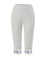 Graphic Print Elastic Waist Cropped Leggings