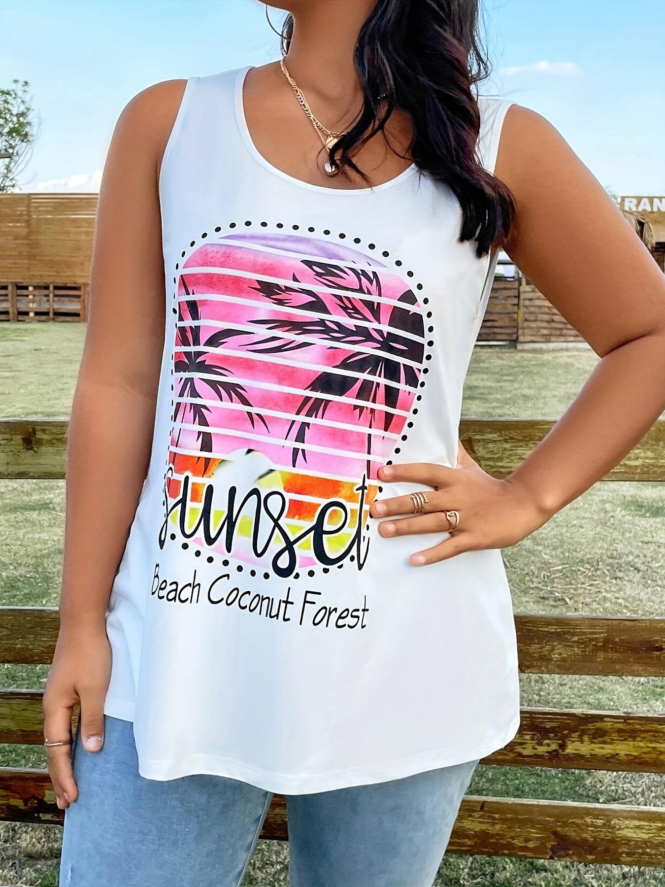 Colorblock Coconut Tree Sunset Tank Top