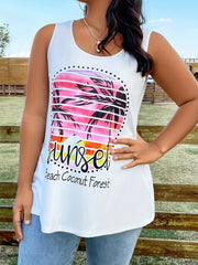 Colorblock Coconut Tree Sunset Tank Top