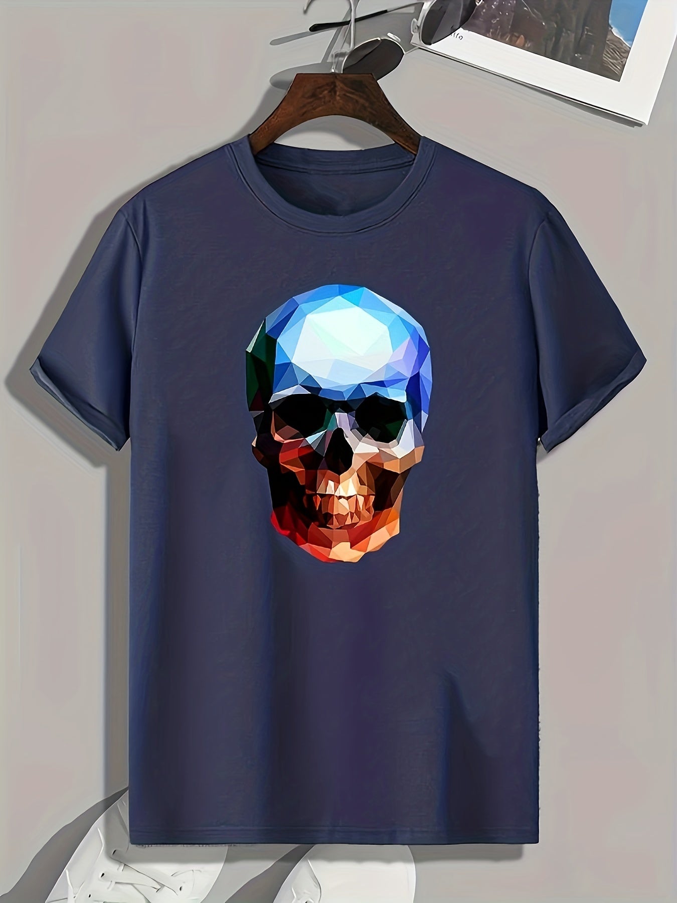 Skull Pattern Print Men's Sports T-shirt Outdoor Clothes Fitness Gift