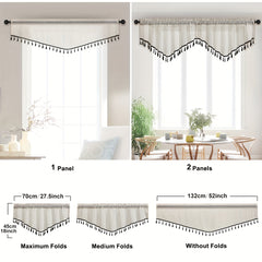 Japanese Linen Short Valance Curtain V-shaped with Tassel Rod Pocket
