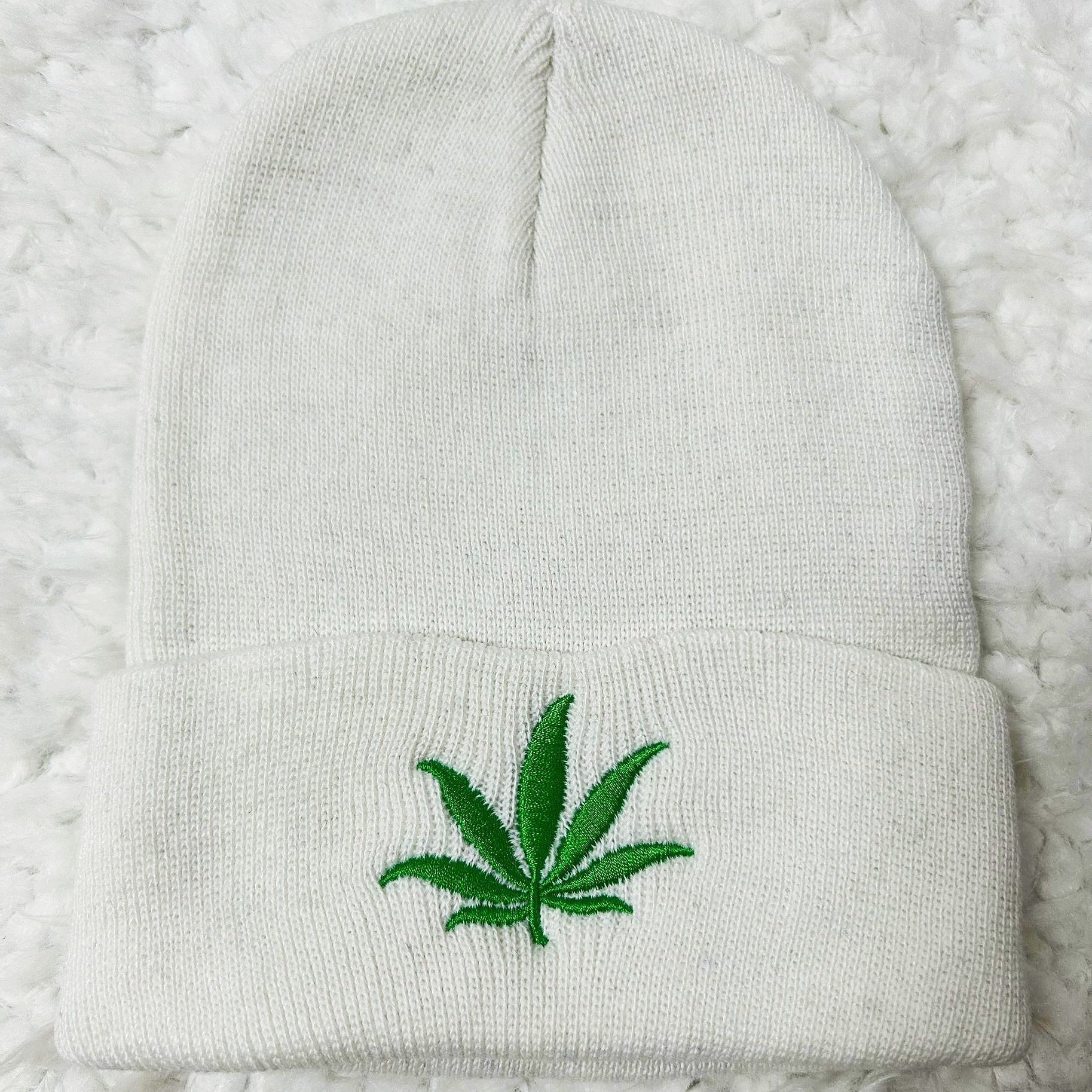 Weed Leaf Embroidery Hip Hop Knitted Hat Caps for Men and Women