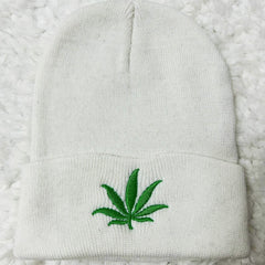 Weed Leaf Embroidery Hip Hop Knitted Hat Caps for Men and Women