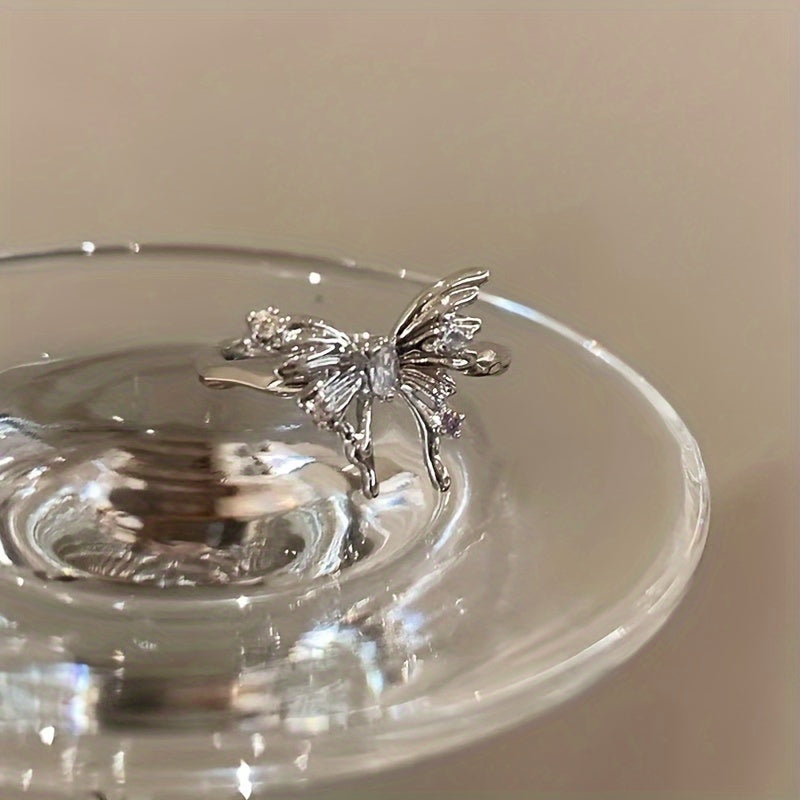 Adjustable Silvery Butterfly Zircon Ring - Sweet Index Finger Ring