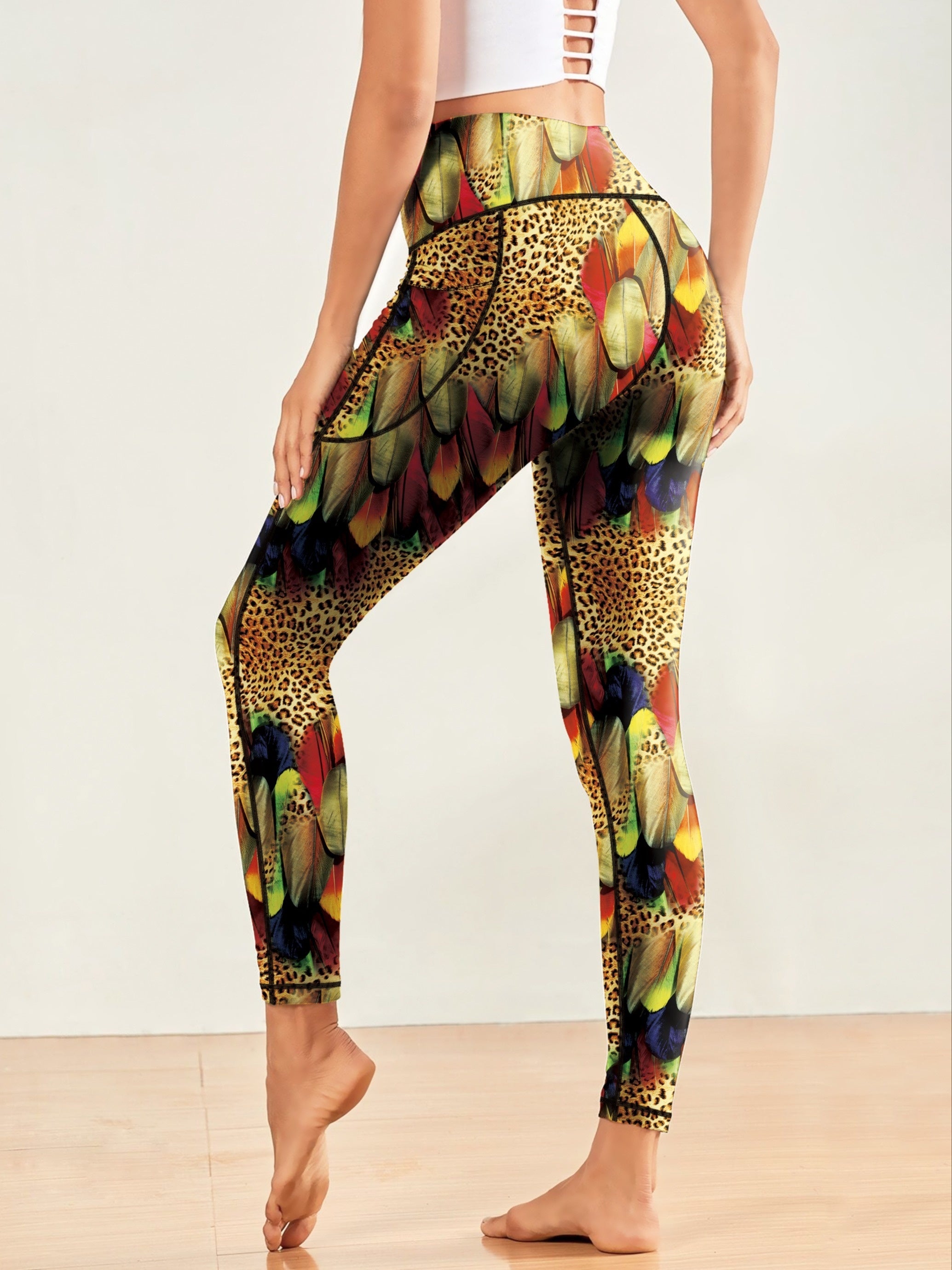 Print Yoga Pants Slim Fit High Stretch With Pocket Workout Leggings