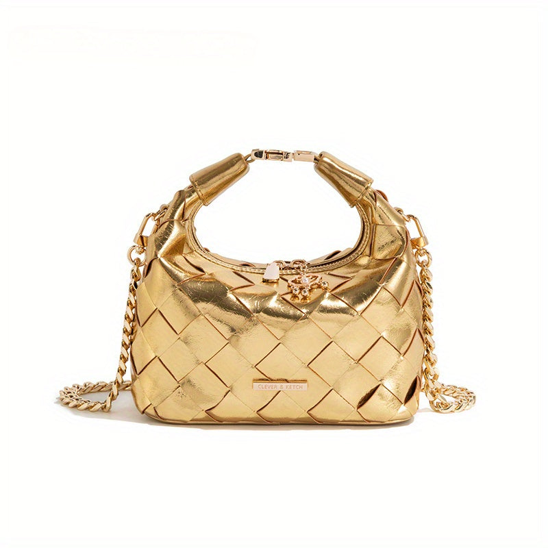 Versatile Chain Handbag for Women with Woven Dumpling Design