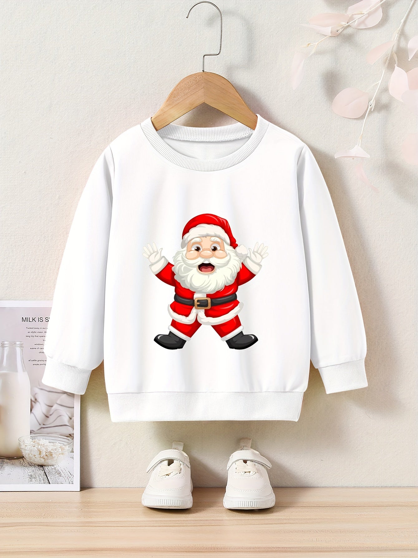 OERYUI Girls Boys Santa Print Crew Neck Pullover Top Kids Clothes