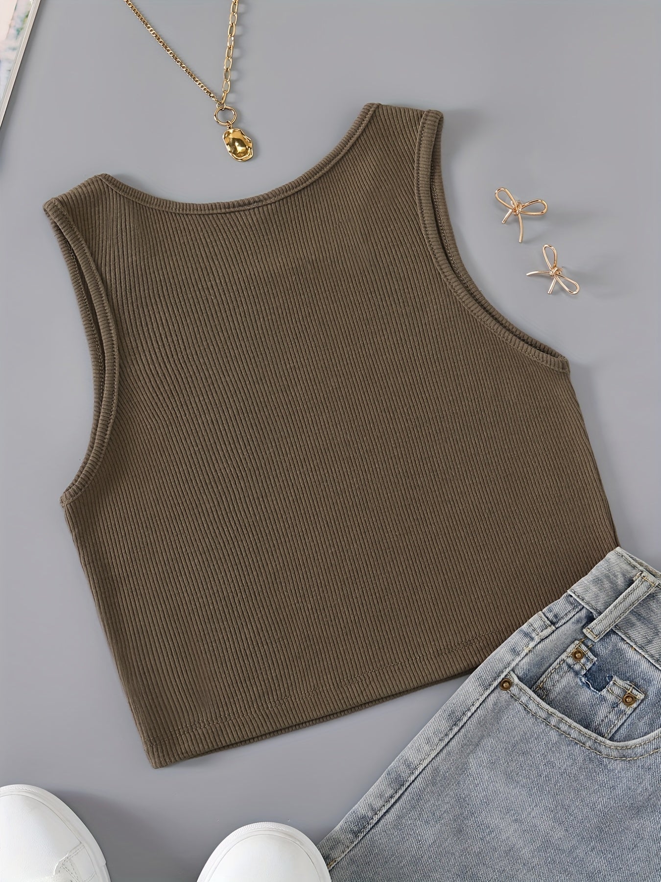Love Print Crop Tank Top Crew Neck Sleeveless Casual Top