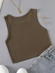 Love Print Crop Tank Top Crew Neck Sleeveless Casual Top