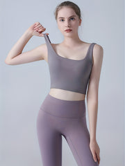 Solid Square Neck Sports Bra High Stretch Yoga Tank Top
