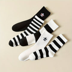 5 Pairs Soft & Breathable Striped Mid Tube Socks Women's Stockings