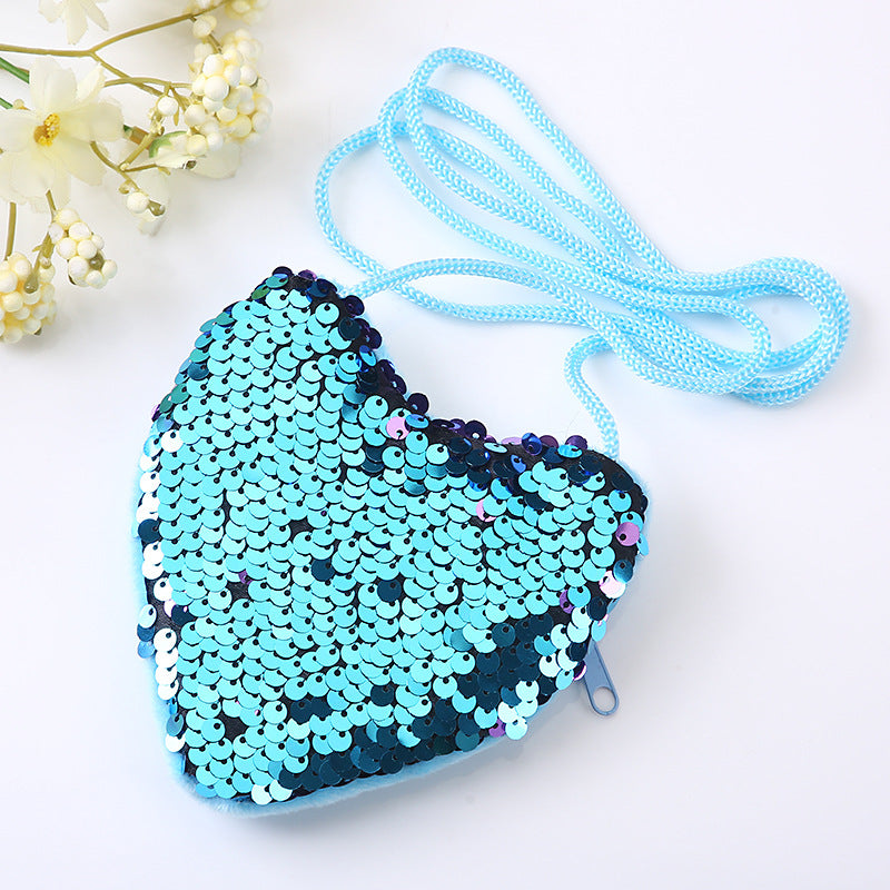 Girls Cartoon Sequin Heart Shaped Crossbody Bag Coin Purse for Party