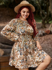 Plus Size Boho Paisley Print Round Neck Dress