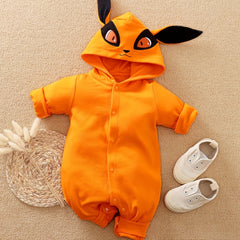 Fox Embroidered Baby Hooded Cotton Jumpsuit Unisex Bodysuit