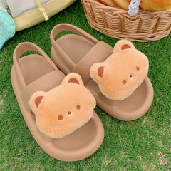 Cartoon Bear Open Toe Sandals For Boys Breathable Lightweight Sandals