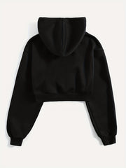 Solid Cropped Hoodies Drawstring Sweatshirt