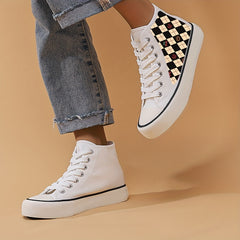 Plaid Print Lightweight High Top Canvas Sneakers
