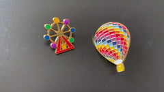 Enamel Hot Air Balloon & Ferris Wheel Brooch Pin for Girls