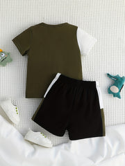 2pcs Baby Boys Casual Block T shirt & Shorts Set For Summer