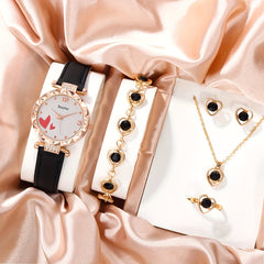 Rhinestone Quartz Watch & Love Jewelry Set for Kids