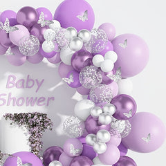 Purple Balloon Garland Set Butterfly Sticker Party Decoration