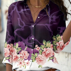 Colorblock Floral Button Up Blouse