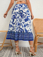 Floral Print Boho Holiday Skirt Elastic Waist