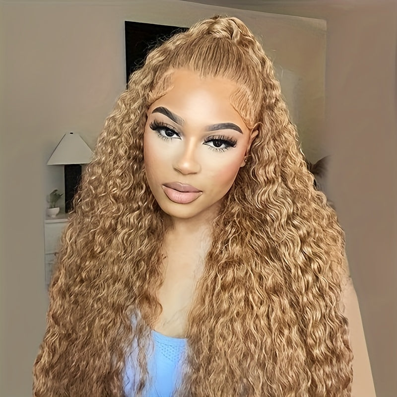 30 32 Long Inch Honey Blonde Deep Weave Curly Human Hair Wig