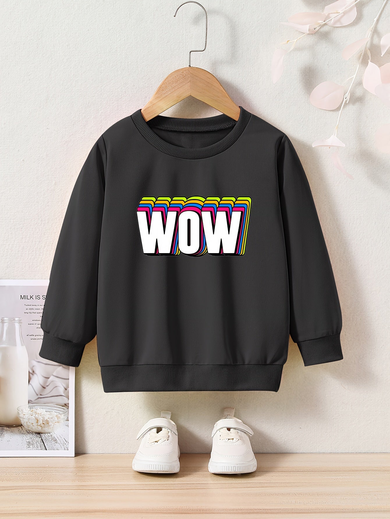 OERYUI WOW Letter Print Sweatshirt Comfy Pullover Boys Kids Sports