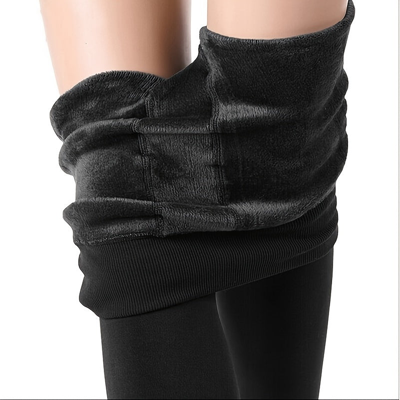 Plush Lined Trample Feet Socks Opaque High Waisted Thermal Footless Leggings