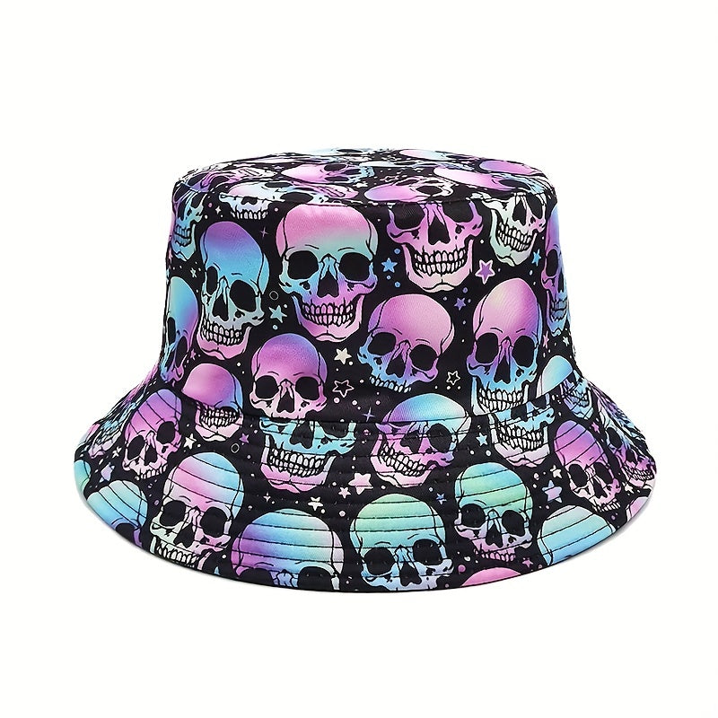 Skull Print Fisherman Hat Men's Spring Summer Double-sided Hip hop Sun Hat