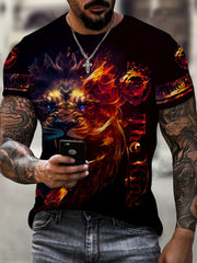 Lion Head 3D Print Men's Street Style Novelty Short Sleeve T Shirt