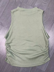 Ruched Mock Neck Tank Top Sleeveless Slim Fit Summer Top