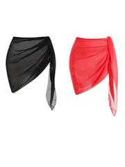 Solid Beach Wear Sarong Skirts 2 Pack Vacation Summer Mini Skirts