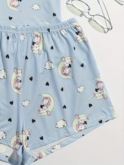Unicorn Print Pajamas Set Short Sleeve Top & Shorts